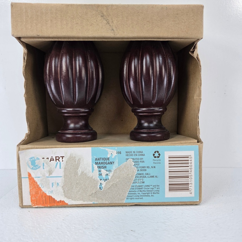 Martha Stewart Living Antique Mahogany Finish Curtain Rod Finials Set of 2